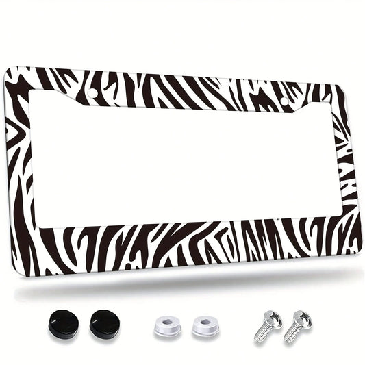 A Zebra-Pattern License Plate Frame Designed As A Vehicle Decorative Cover.This Aluminum Bracket Holder Is Rust-Proof, Noise-Proof, And Weather-Resistant, Suitable For Standard American License Plates
