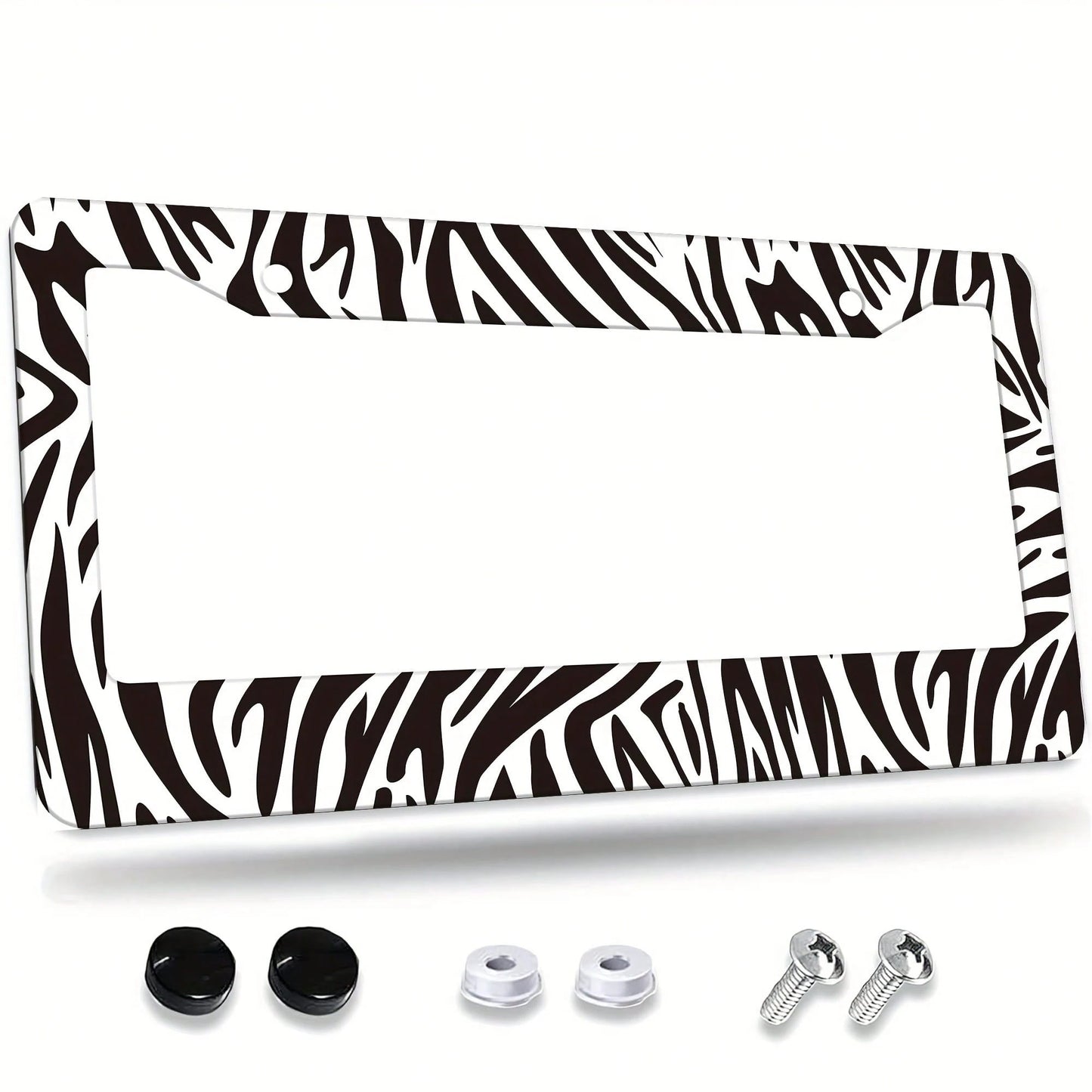 A Zebra-Pattern License Plate Frame Designed As A Vehicle Decorative Cover.This Aluminum Bracket Holder Is Rust-Proof, Noise-Proof, And Weather-Resistant, Suitable For Standard American License Plates