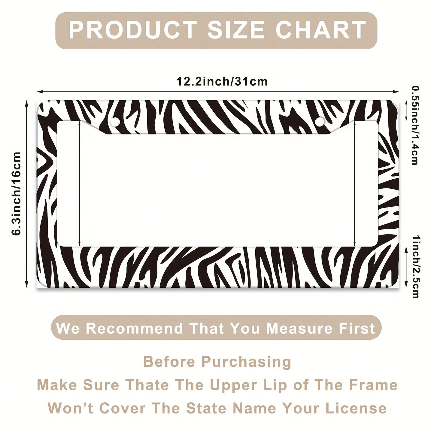 A Zebra-Pattern License Plate Frame Designed As A Vehicle Decorative Cover.This Aluminum Bracket Holder Is Rust-Proof, Noise-Proof, And Weather-Resistant, Suitable For Standard American License Plates