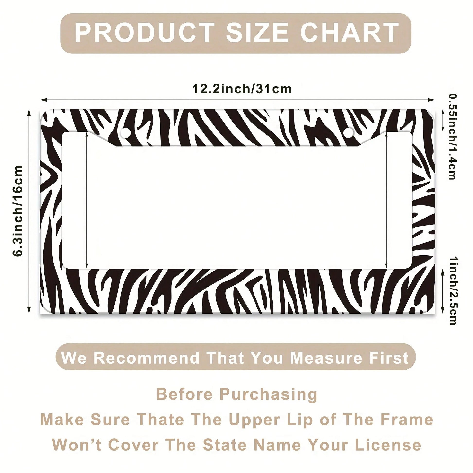A Zebra-Pattern License Plate Frame Designed As A Vehicle Decorative Cover.This Aluminum Bracket Holder Is Rust-Proof, Noise-Proof, And Weather-Resistant, Suitable For Standard American License Plates