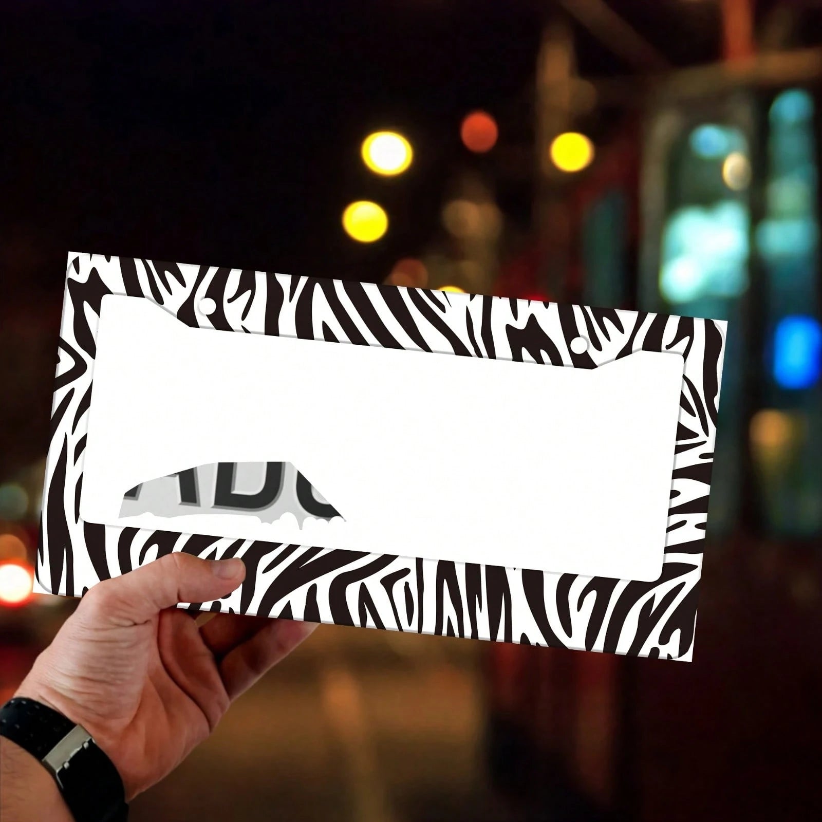A Zebra-Pattern License Plate Frame Designed As A Vehicle Decorative Cover.This Aluminum Bracket Holder Is Rust-Proof, Noise-Proof, And Weather-Resistant, Suitable For Standard American License Plates