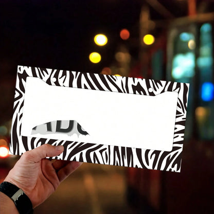 A Zebra-Pattern License Plate Frame Designed As A Vehicle Decorative Cover.This Aluminum Bracket Holder Is Rust-Proof, Noise-Proof, And Weather-Resistant, Suitable For Standard American License Plates