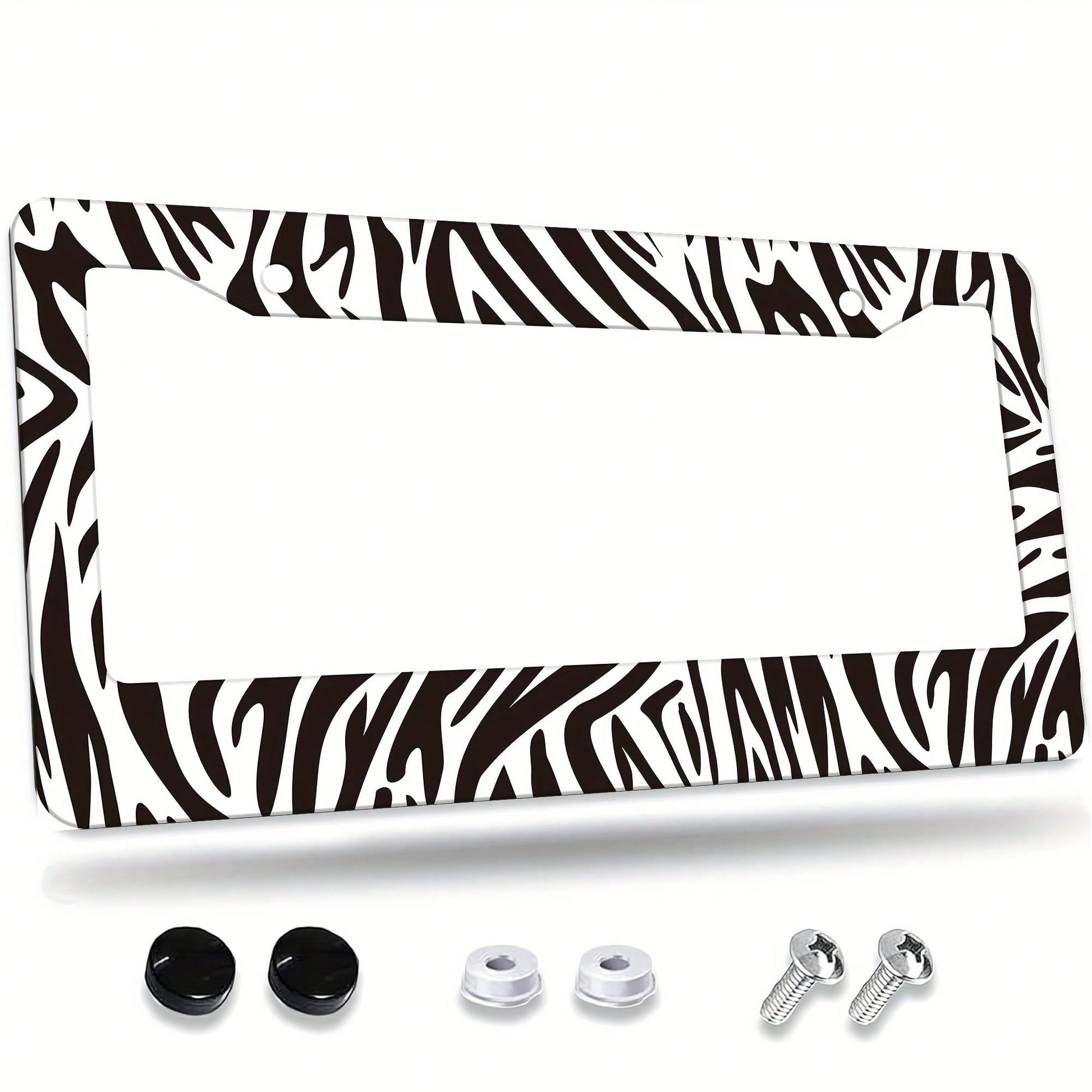 A Zebra-Pattern License Plate Frame Designed As A Vehicle Decorative Cover.This Aluminum Bracket Holder Is Rust-Proof, Noise-Proof, And Weather-Resistant, Suitable For Standard American License Plates