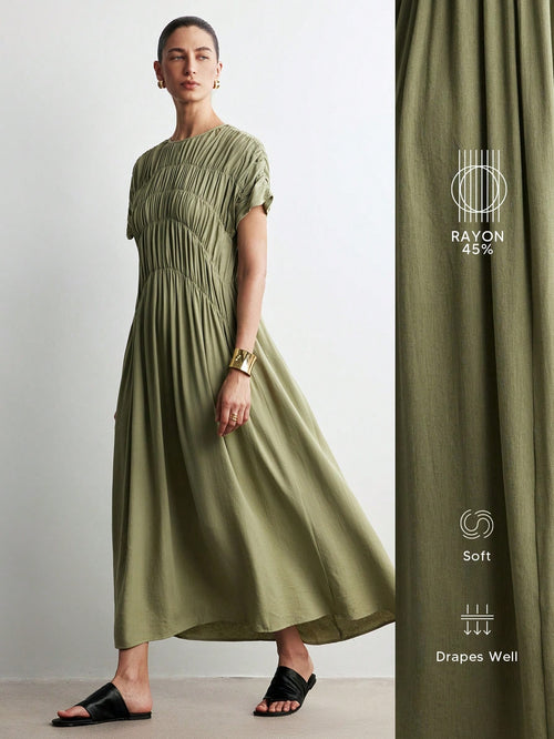 Aalyst Women's Casual Loose Ruched Pocket Dress With Cap Sleeve, Elegant And Romantic For Outings, Dates, Easter, Mother's Day, Commuting, Vacation, Summer