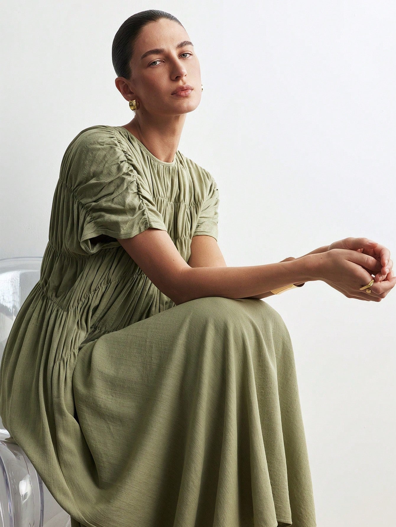Aalyst Women's Casual Loose Ruched Pocket Dress With Cap Sleeve, Elegant And Romantic For Outings, Dates, Easter, Mother's Day, Commuting, Vacation, Summer