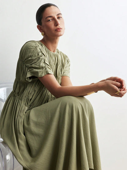 Aalyst Women's Casual Loose Ruched Pocket Dress With Cap Sleeve, Elegant And Romantic For Outings, Dates, Easter, Mother's Day, Commuting, Vacation, Summer