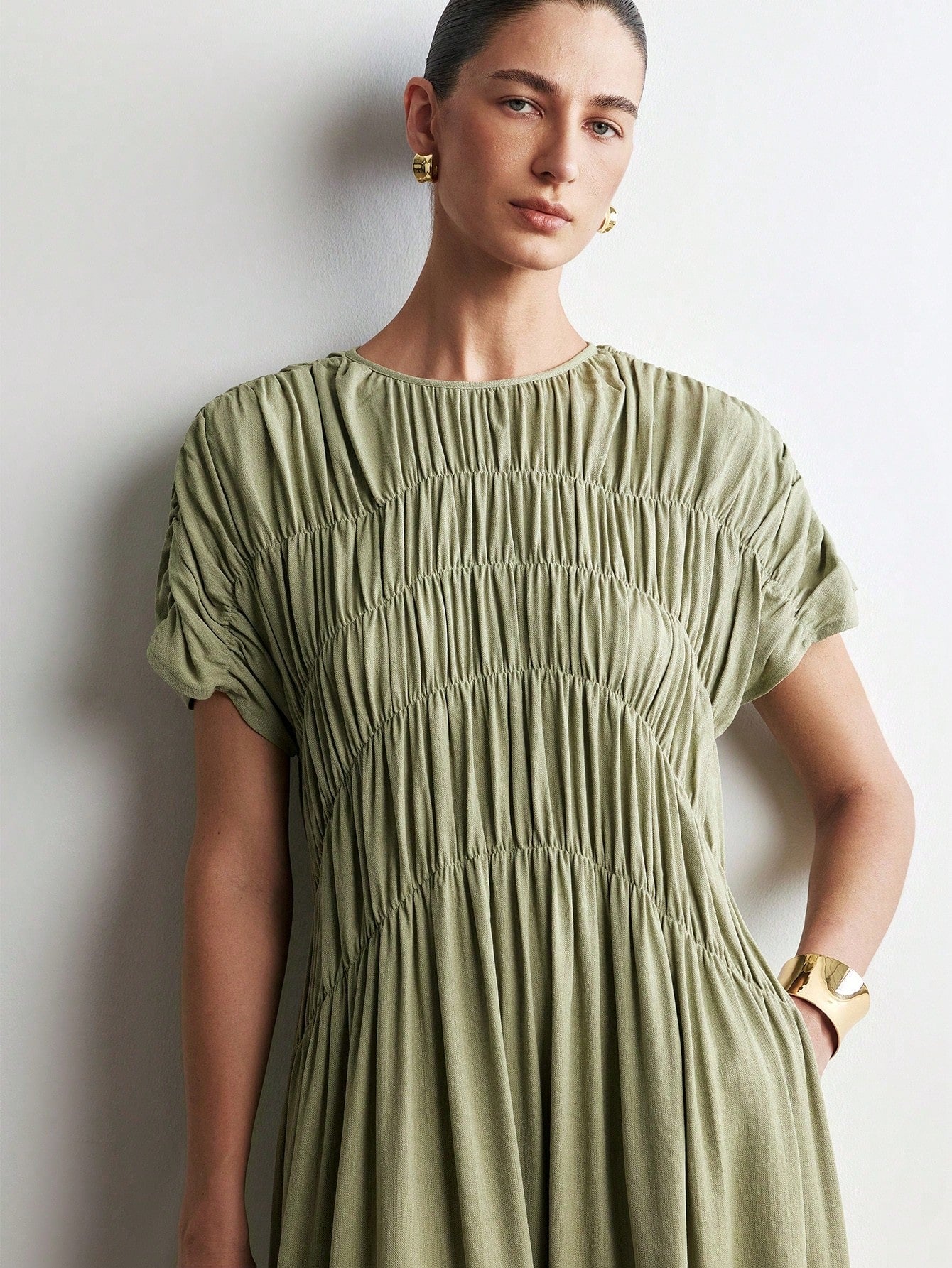 Aalyst Women's Casual Loose Ruched Pocket Dress With Cap Sleeve, Elegant And Romantic For Outings, Dates, Easter, Mother's Day, Commuting, Vacation, Summer