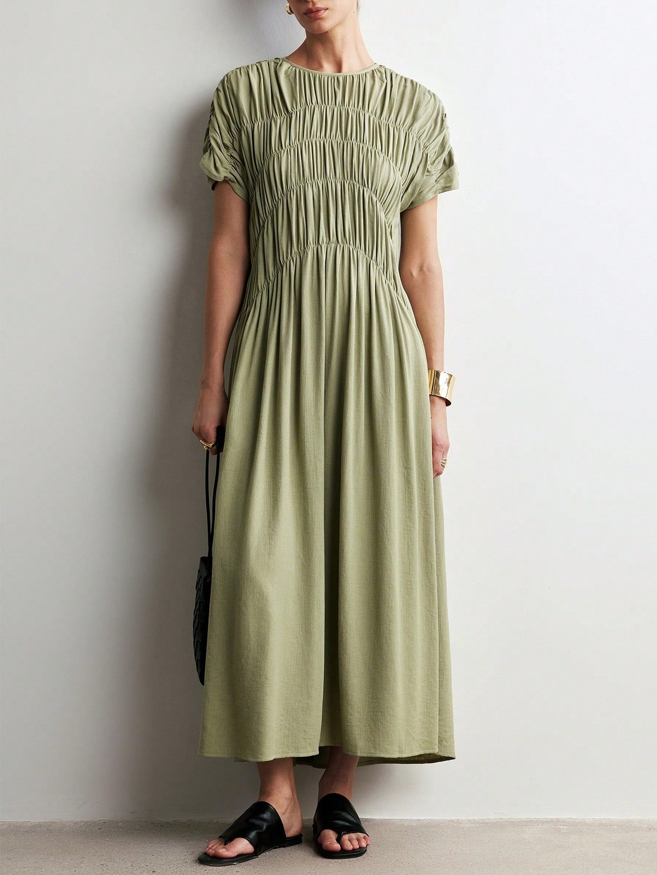 Aalyst Women's Casual Loose Ruched Pocket Dress With Cap Sleeve, Elegant And Romantic For Outings, Dates, Easter, Mother's Day, Commuting, Vacation, Summer