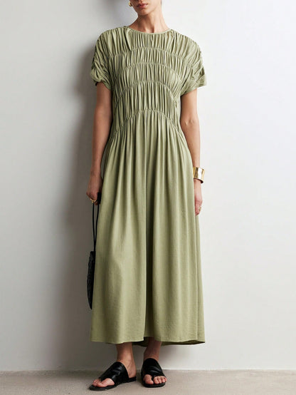 Aalyst Women's Casual Loose Ruched Pocket Dress With Cap Sleeve, Elegant And Romantic For Outings, Dates, Easter, Mother's Day, Commuting, Vacation, Summer