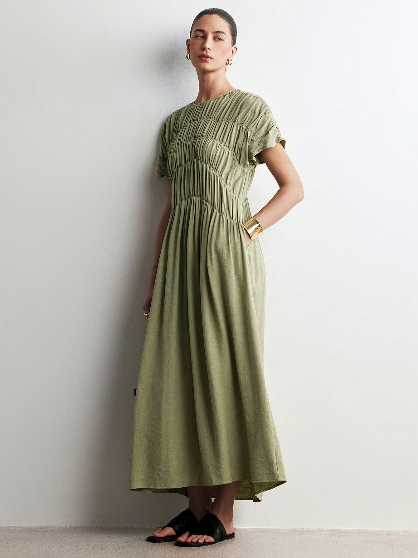 Aalyst Women's Casual Loose Ruched Pocket Dress With Cap Sleeve, Elegant And Romantic For Outings, Dates, Easter, Mother's Day, Commuting, Vacation, Summer