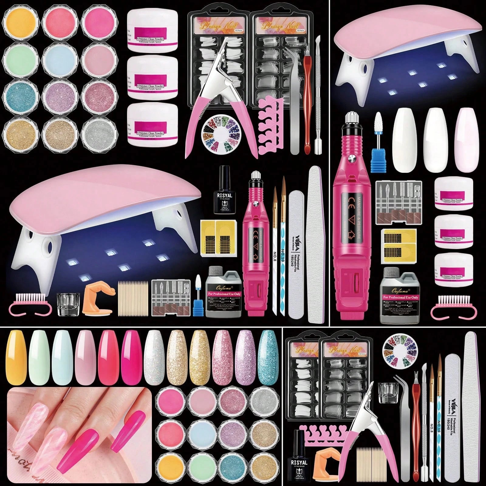 Acrylic Nail Kit For Beginners With Everything Nails Kit Acrylic Set With Drill And U V Light Professional Glitter Powder Decorations Rhinstones DIY Gifts For Women