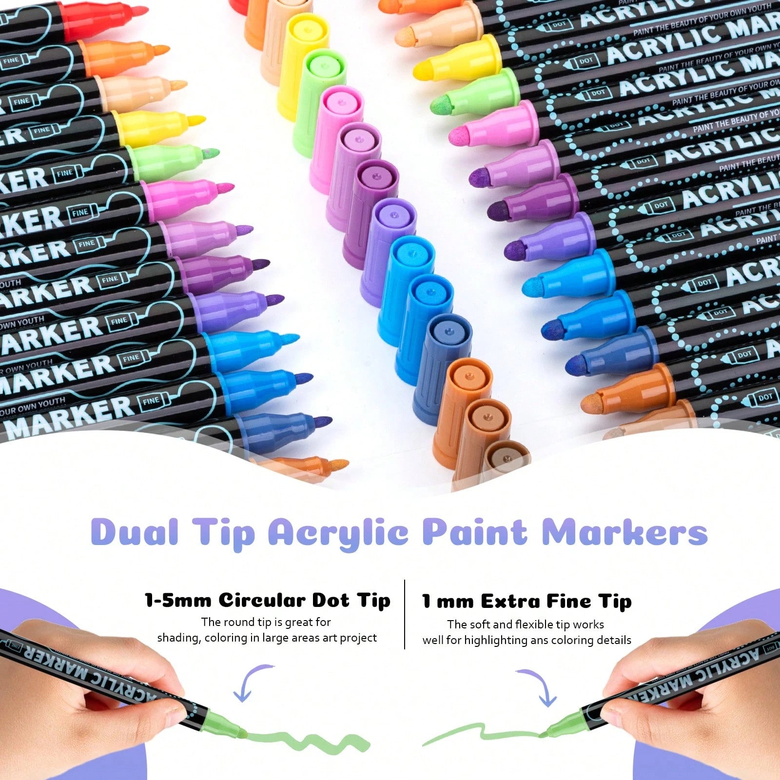 Acrylic Paint Markers 24 Colors, Acrylic Paint Pens, Rock Painting, Paper, Pumpkin, Wood, Egg, Canvas, Ceramic, Fabric, Leather, Glass, DIY Crafts.