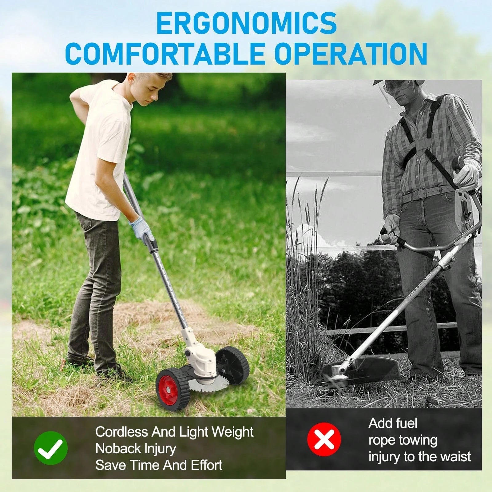 Adjustable Cordless Lawn Mower & Trimmer, 21V Eater With 3 Modes, Dual Batteries For Yard, Edging & Brush