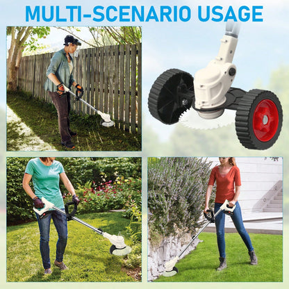 Adjustable Cordless Lawn Mower & Trimmer, 21V Eater With 3 Modes, Dual Batteries For Yard, Edging & Brush
