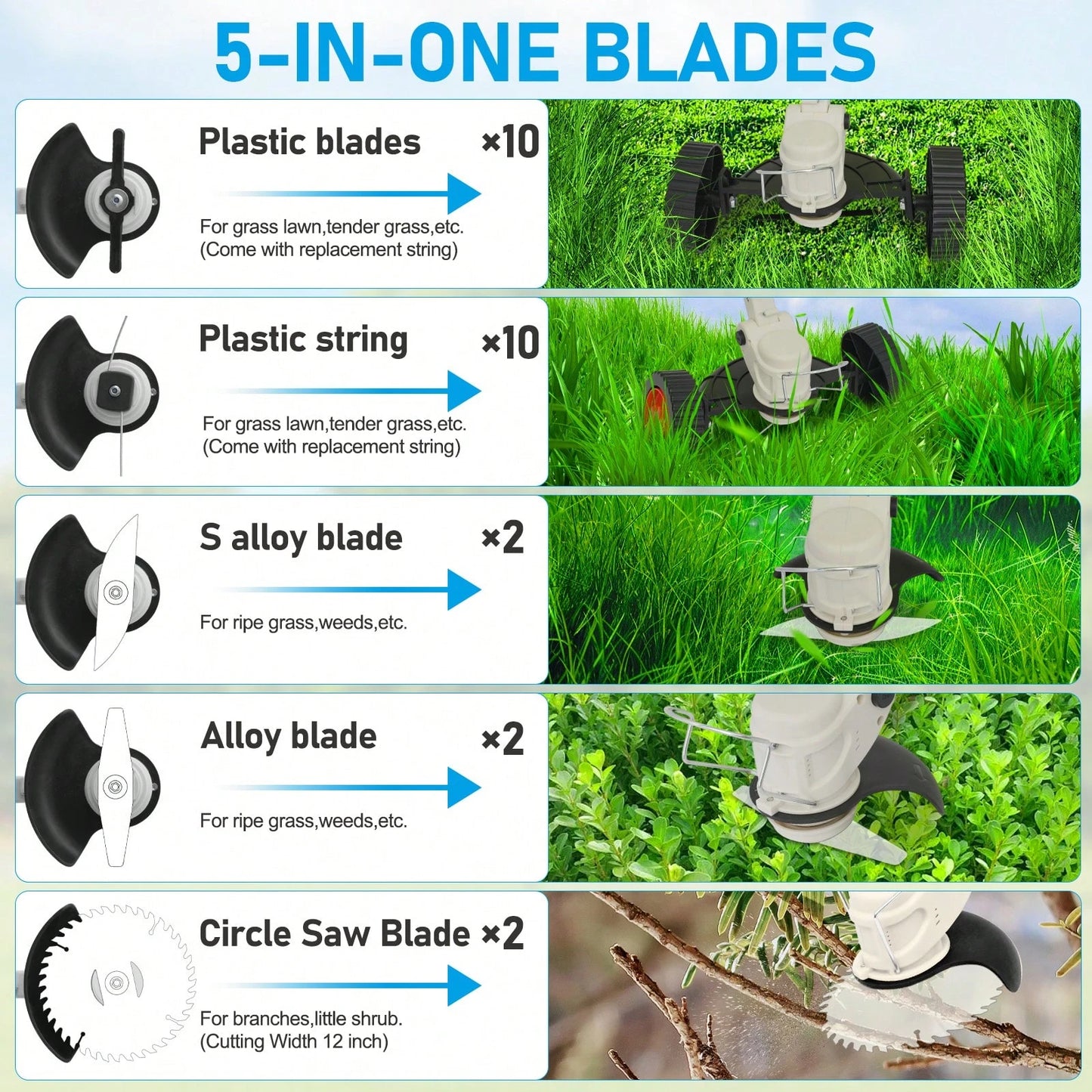 Adjustable Cordless Lawn Mower & Trimmer, 21V Eater With 3 Modes, Dual Batteries For Yard, Edging & Brush