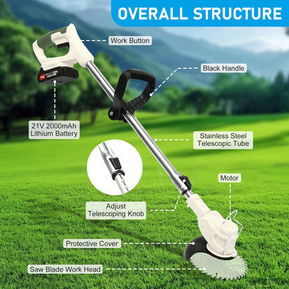 Adjustable Cordless Lawn Mower & Trimmer, 21V Eater With 3 Modes, Dual Batteries For Yard, Edging & Brush