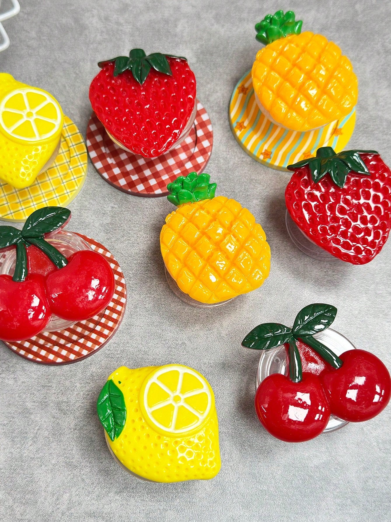 Adjustable Fruit Element 3D Acrylic Phone Push-Pull Stand 1pc INS Style Acrylic Fruit (Cherry, Strawberry, Lemon, Pineapple) Magnetic Adsorption Phone Holder, Foldable Portable Air Cushion Desktop Pho