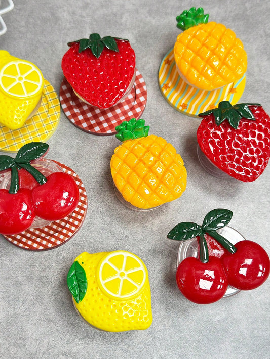 Adjustable Fruit Element 3D Acrylic Phone Push-Pull Stand 1pc INS Style Acrylic Fruit (Cherry, Strawberry, Lemon, Pineapple) Magnetic Adsorption Phone Holder, Foldable Portable Air Cushion Desktop Pho