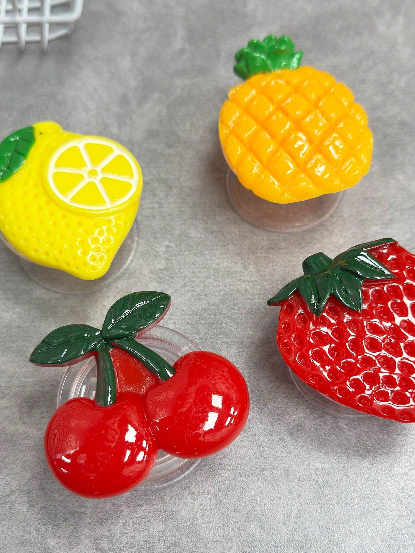 Adjustable Fruit Element 3D Acrylic Phone Push-Pull Stand 1pc INS Style Acrylic Fruit (Cherry, Strawberry, Lemon, Pineapple) Magnetic Adsorption Phone Holder, Foldable Portable Air Cushion Desktop Pho