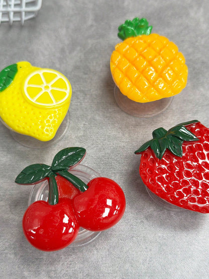 Adjustable Fruit Element 3D Acrylic Phone Push-Pull Stand 1pc INS Style Acrylic Fruit (Cherry, Strawberry, Lemon, Pineapple) Magnetic Adsorption Phone Holder, Foldable Portable Air Cushion Desktop Pho