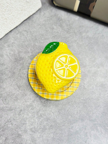 Adjustable Fruit Element 3D Acrylic Phone Push-Pull Stand 1pc INS Style Acrylic Fruit (Cherry, Strawberry, Lemon, Pineapple) Magnetic Adsorption Phone Holder, Foldable Portable Air Cushion Desktop Pho