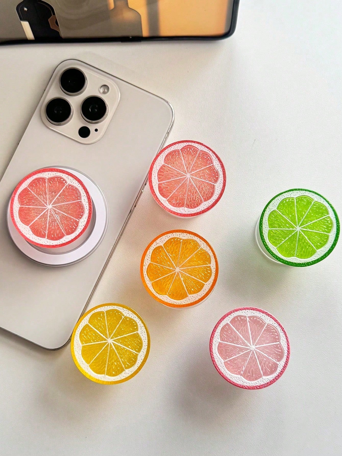 Adjustable Fruit Element 3D Acrylic Phone Push-Pull Stand 1pc INS Style Acrylic Fruit (Cherry, Strawberry, Lemon, Pineapple) Magnetic Adsorption Phone Holder, Foldable Portable Air Cushion Desktop Pho
