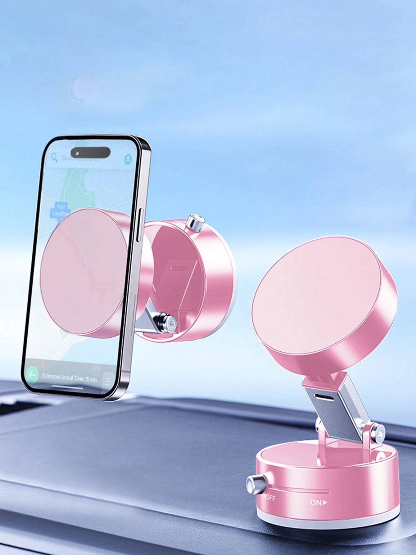 Adjustable Magnetic Suction Cup Upgraded Vacuum Magnetic Automobile Phone Cradles Car Phone Holder With 360° Rotation & Foldable Design Strong Magnetic Absorption Compatible With IPhone Desktop Stand