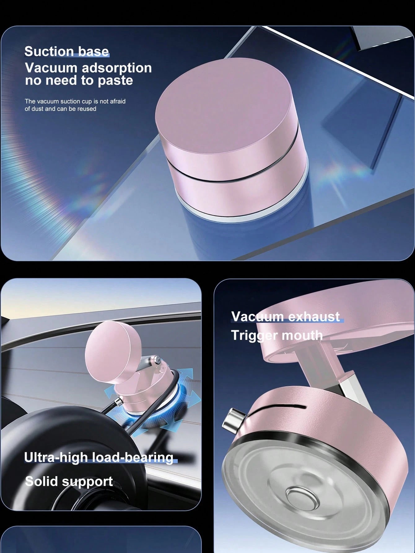 Adjustable Magnetic Suction Cup Upgraded Vacuum Magnetic Automobile Phone Cradles Car Phone Holder With 360° Rotation & Foldable Design Strong Magnetic Absorption Compatible With IPhone Desktop Stand