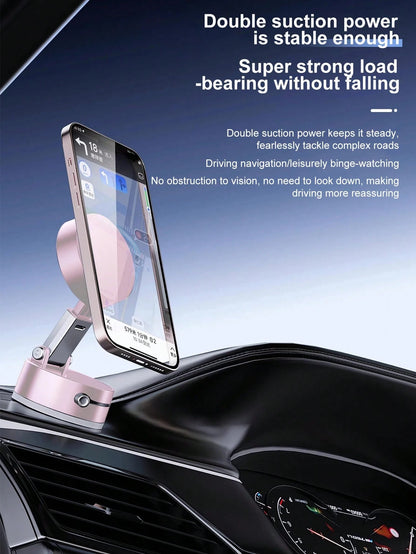 Adjustable Magnetic Suction Cup Upgraded Vacuum Magnetic Automobile Phone Cradles Car Phone Holder With 360° Rotation & Foldable Design Strong Magnetic Absorption Compatible With IPhone Desktop Stand