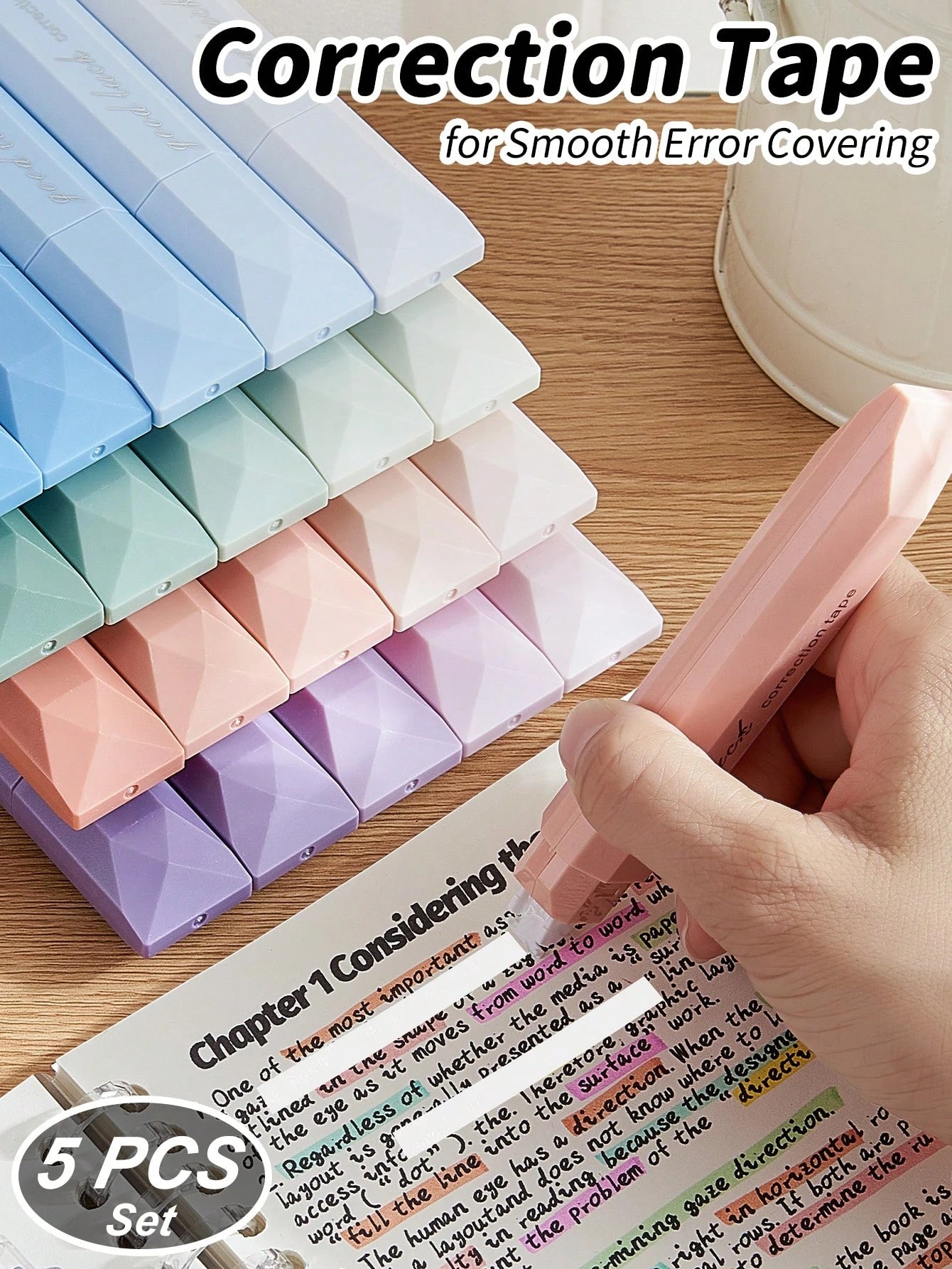 Aesthetic Beauty Correction Tape 5 PCS,For Smooth Error Covering,School Exams & Office Documents School Supplies,Back To School
