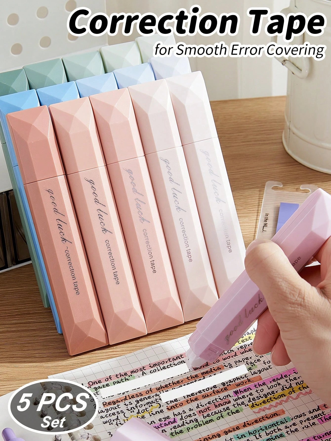 Aesthetic Beauty Correction Tape 5 PCS,For Smooth Error Covering,School Exams & Office Documents School Supplies,Back To School