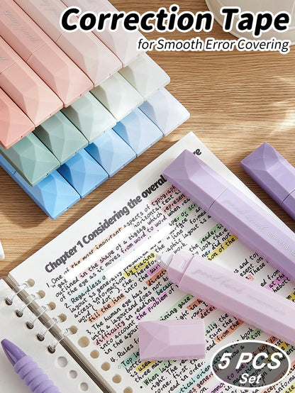 Aesthetic Beauty Correction Tape 5 PCS,For Smooth Error Covering,School Exams & Office Documents School Supplies,Back To School