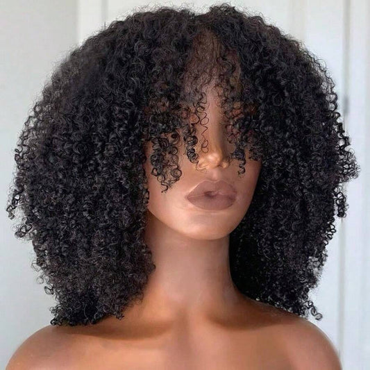 Afro Jerry Curly Human Hair 3 In 1 Half Wig Full Machine Made Scalp Top Wig Glueless Virgin Brazilian Afro Curly Wigs For Women 250% Density Natural Color Graduation Season Hairstyles