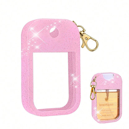 AIERSA Hand Sanitizer Spray Glitter Case Compatible With, Silicone Hand Sanitizer Case Holder With Keychain For Touch Land Mist 1FL. OZ(Glitter Sequin Pink)