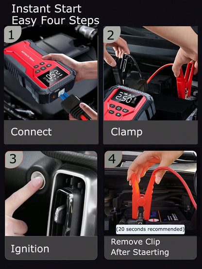 Air Compressor Jump Starter, Power Bank- Fast Phone Charging, Car Battery Charger, Emergency LED Light, Rapid Inflation, Tire Pressure Detection, Portable 12V Car Battery Booster