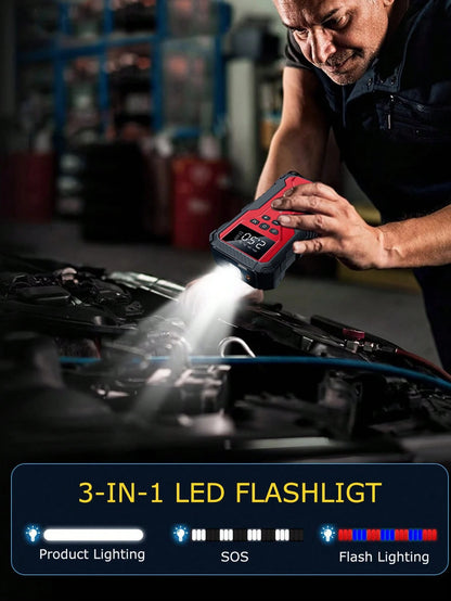 Air Compressor Jump Starter, Power Bank- Fast Phone Charging, Car Battery Charger, Emergency LED Light, Rapid Inflation, Tire Pressure Detection, Portable 12V Car Battery Booster