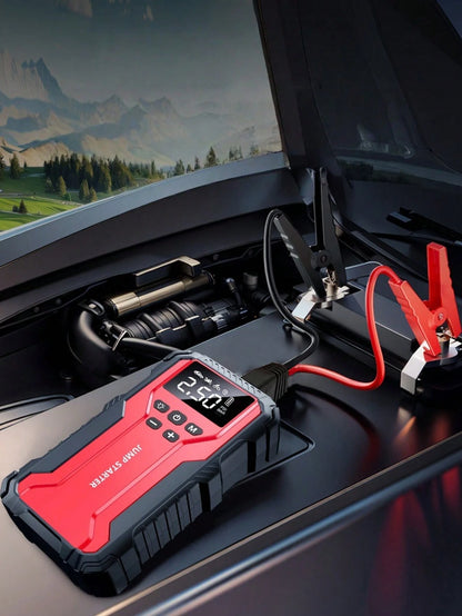 Air Compressor Jump Starter, Power Bank- Fast Phone Charging, Car Battery Charger, Emergency LED Light, Rapid Inflation, Tire Pressure Detection, Portable 12V Car Battery Booster