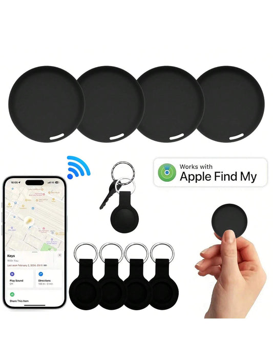 Air Tracker Item Tracking Tag- 1/2/4 Pack, Key Finder Locator, Compatible With Apple Find My (IOS Only), Replaceable Battery, Tracking Tag For Keys, Luggage, Bags, Wallets (Black/White)