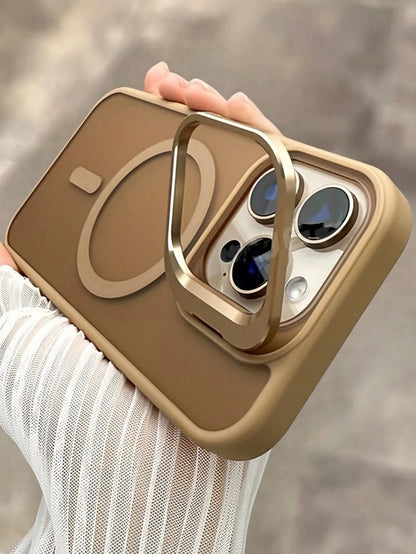Alloy Luxury Pink Magnetic Style Stand Phone Case Semi-Transparent Frosted Acrylic Magnetic Stand Phone Case Compatible With IPhone 17 Pro Max, Air 16, 15, 14, 13, 12, 11 Pro Max Plus, Supports Magnet
