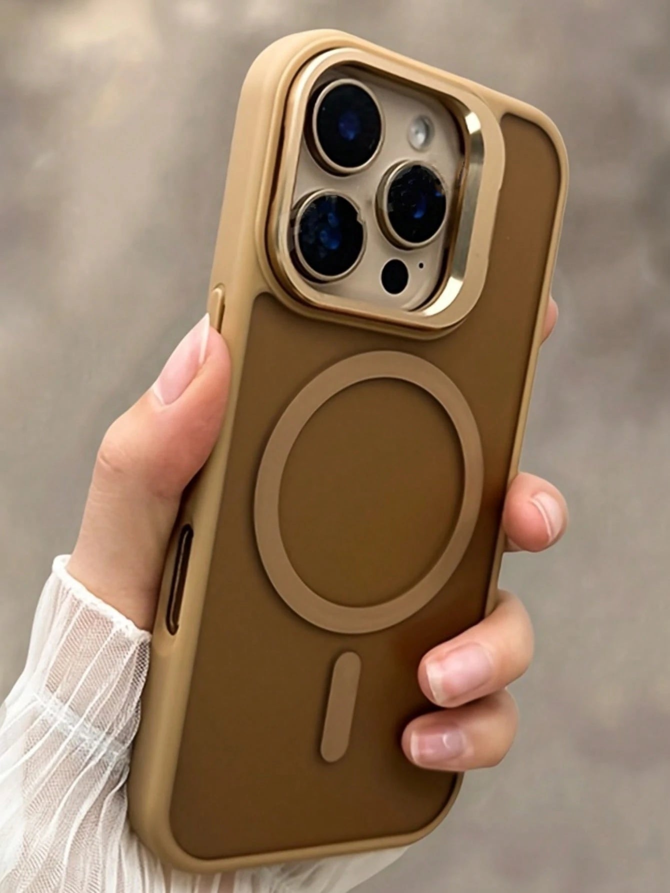 Alloy Luxury Pink Magnetic Style Stand Phone Case Semi-Transparent Frosted Acrylic Magnetic Stand Phone Case Compatible With IPhone 17 Pro Max, Air 16, 15, 14, 13, 12, 11 Pro Max Plus, Supports Magnet