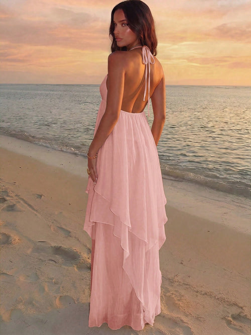 Aloruh Women's Elegant Jamican Sexy Tropical Dusty Pink Beaded Casual Loose Vacation Dress Beach Vacation Summer