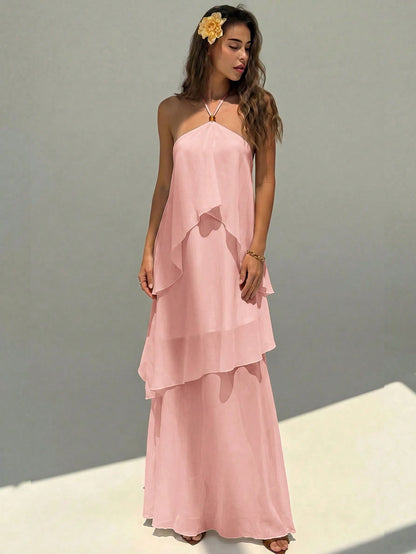 Aloruh Women's Elegant Jamican Sexy Tropical Dusty Pink Beaded Casual Loose Vacation Dress Beach Vacation Summer
