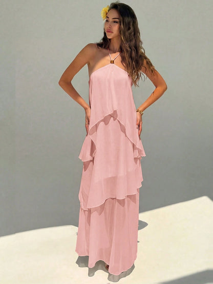 Aloruh Women's Elegant Jamican Sexy Tropical Dusty Pink Beaded Casual Loose Vacation Dress Beach Vacation Summer