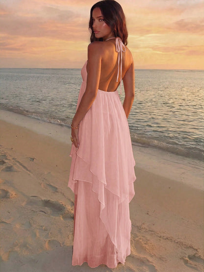 Aloruh Women's Elegant Jamican Sexy Tropical Dusty Pink Beaded Casual Loose Vacation Dress Beach Vacation Summer