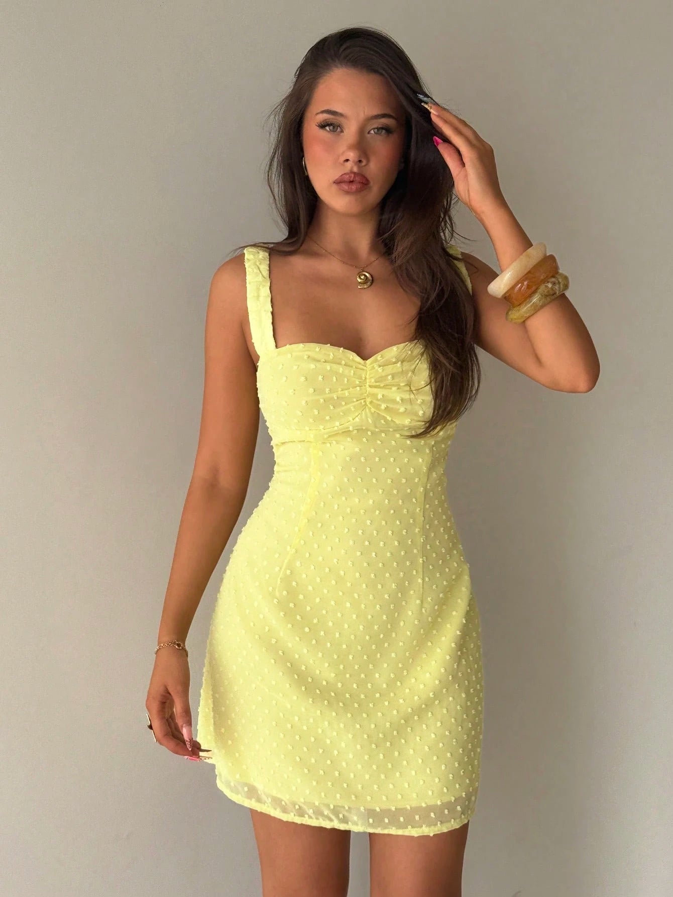 Aloruh Women's Floral Knit Dress, Wedding Vacation Brunch Picnic Guest Holiday Graduation Date Party Solid Color Mini Polka Dot Yellow Backless Umbrella