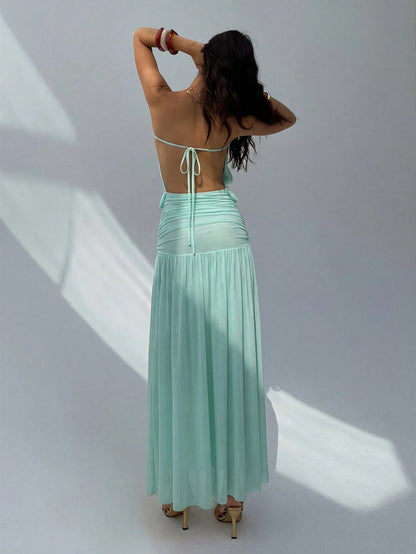 Aloruh Women's Romantic Sexy Solid Blue Strapless Ruched Waist A-Line Dress, Suitable For Spring/Summer Vacation & Date,Summer Dresses For Women
