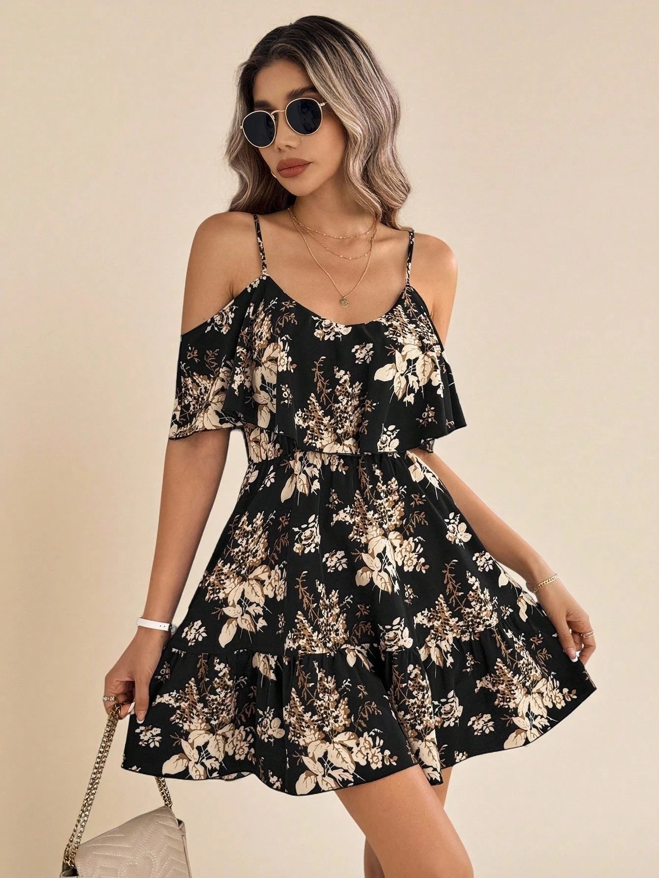 Amorya Women's Romantic Floral & Plant Print Off Shoulder Ruffle Hem Strap Summer Holiday Dress,Summer Dresses For Women Summer Outfit For Women