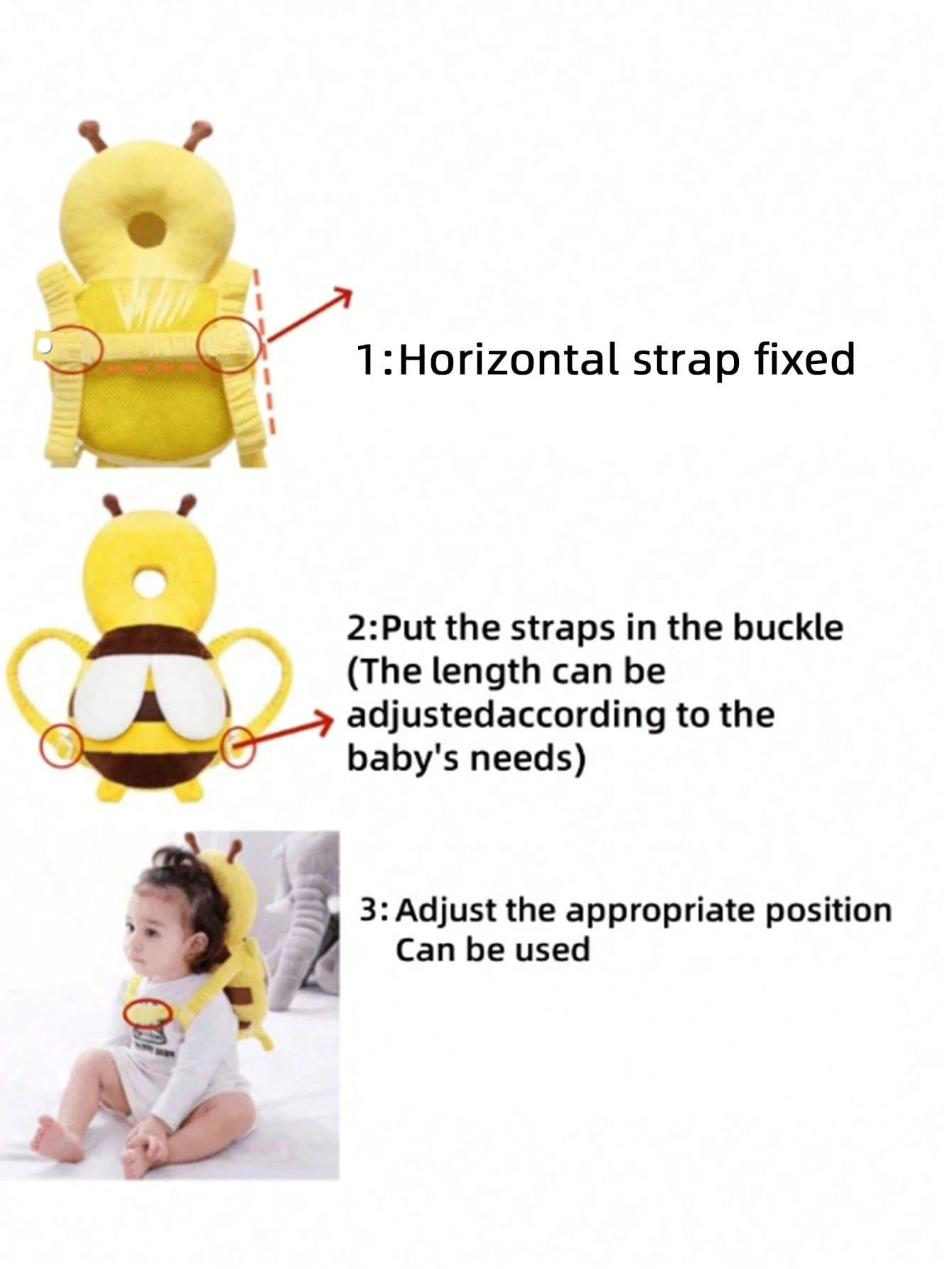 Anti-Fall Baby Head Protection Pad (Backpack Style)- "Little Bee" Baby Head Pillow; Equipped With Adjustable Shoulder Straps, Provides Head Protection.