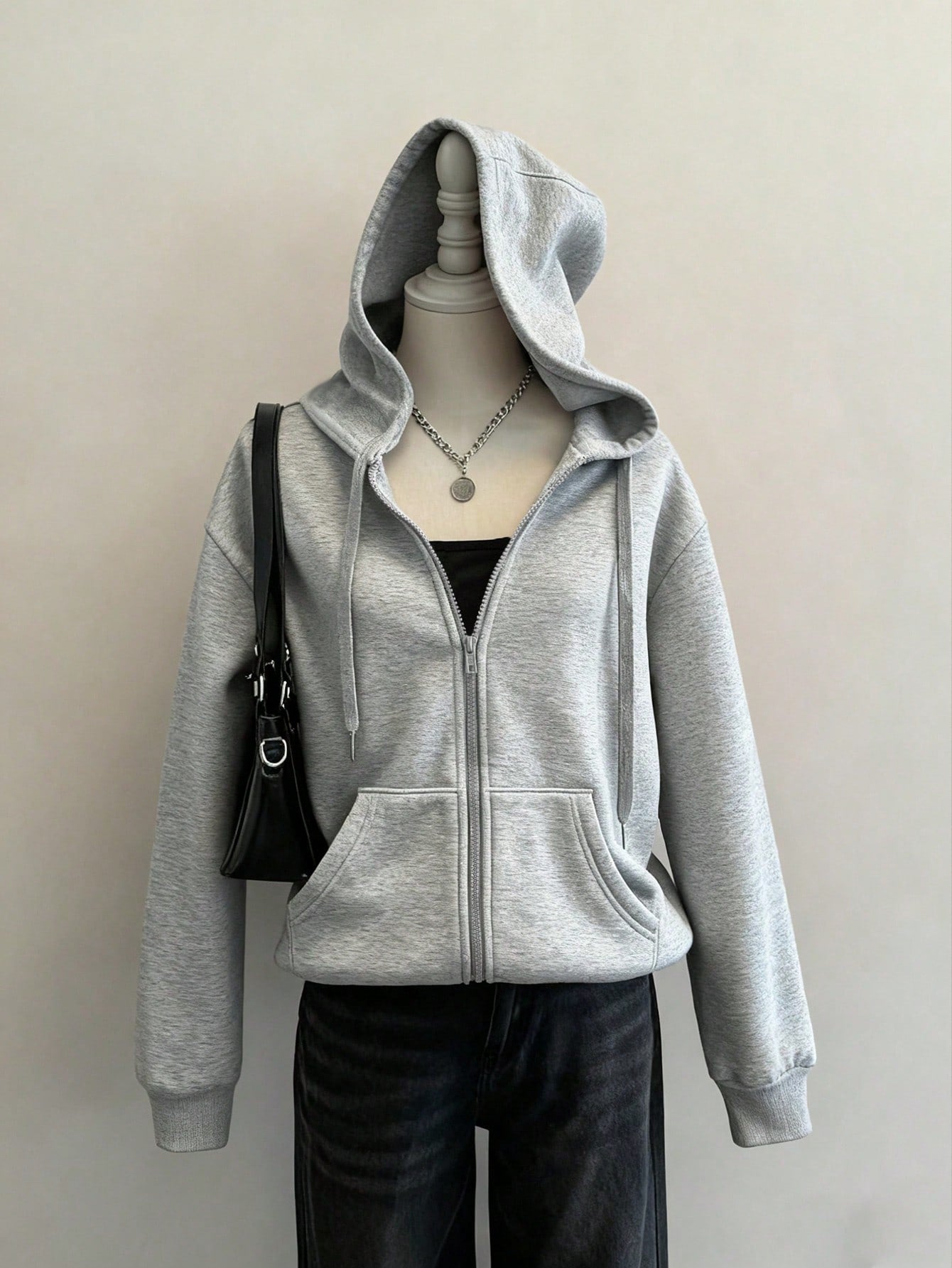 Attitoon Casual Sporty Retro Style American Vintage College Loose Fit Thermal Lined Zip Up Hoodie Sweatshirt With Pockets For Women In Autumn/Winter