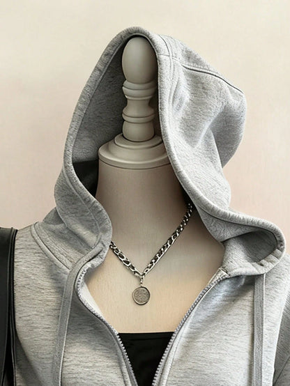 Attitoon Casual Sporty Retro Style American Vintage College Loose Fit Thermal Lined Zip Up Hoodie Sweatshirt With Pockets For Women In Autumn/Winter